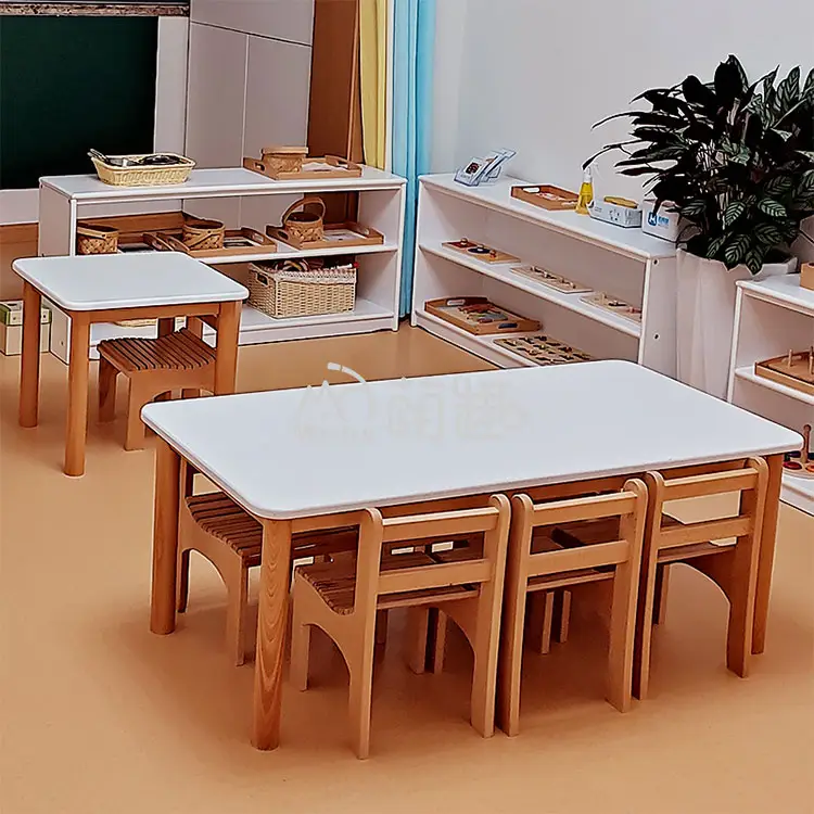 Moetry White Montessori Furniture Wooden Work Table Study Desk for Kids Daycare Equipment Children