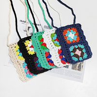 Sac à bandoulière pour téléphone portable en crochet fait main Granny Square pour femmes