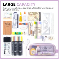 Grande trousse à crayons en maille à mailles larges, trousse à maquillage transparente, pochette à crayons transparente à deux compartiments, trousse à stylos pour étudiant