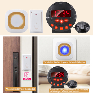 Hiện đại kỹ thuật số Đồng hồ bàn với giường Shaker nhấp nháy ánh sáng không dây chuông cửa nặng ngủ báo động cho người khiếm thính - Product Image 4