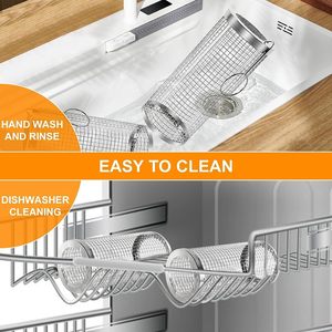 BBQ <b>Rolling</b> Grill Basket Clamshell Version <b>Rolling</b> Grill Cage Stainless Steel BBQ Grill Basket with Bracket and Fork - Product Image 4