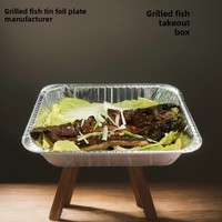 Boîte à lunch jetable en aluminium épais, rectangulaire, pour poisson grillé, emballage commercial à emporter, capacité de 4900 ml, vente en gros