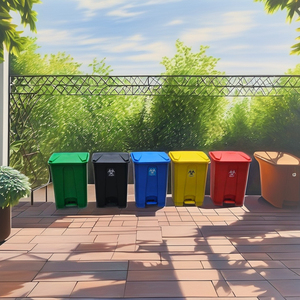 Color Coded Rectangular Plastic Waste <b>Bins</b> With Pedal Indoor Use Recycling Storage Bucket Minimalist Design - Product Image 3