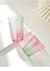 Copo de Vidro Vintage com Relevo Gradiente Rosa, Copo Criativo para Água, Copo Doméstico para Suco e Leite, Lembrança para Mulheres, Atacado - Product Image 4