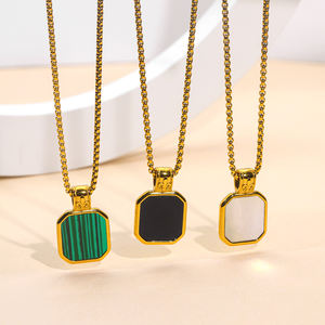 Collar con Colgante de Acero Inoxidable JUSNOVA para Mujer, Chapado en Oro de 18K, Malaquita, Ónix, Concha, Joyería Geométrica Minimalista, <span class=keywords><strong>Cadena</strong></span> Impermeable - Product Image 6