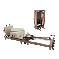 Mesin Reformer Pilates Kayu Walnut Lipat Stabilitas Unggul Elite Dark Wood Fitness Bed Peralatan Gym Rumah Profesional