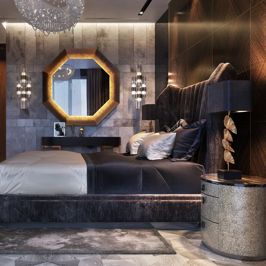 होल्डर ओम लकड़ी का आधुनिक होटल फर्नीचर बेडरूम सेट 5-स्टार होटल प्रेसिडेंशियल सूट रूम फर्नीचर सेट
