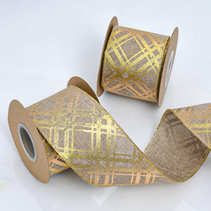 Ruban en faux jute à bordure filée, motif écossais doré, avec bordure cousue, pour couronnes de Noël, nœuds et décorations de maison pour les fêtes - Product Image 5