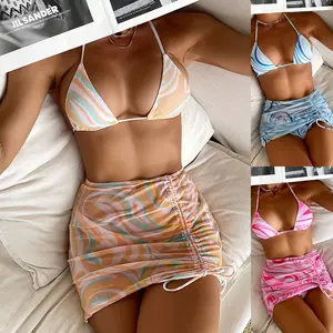 Pasuxi 2024 Sexy Áo tắm của phụ nữ chia ba-mảnh Bikini đặt sọc áo tắm che lên Bikini
