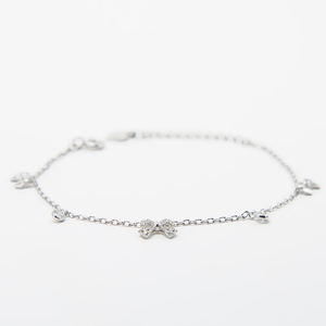 925 <b>Sterling</b> <b>Silver</b> Adjustable <b>Bracelet</b> Pave Zircon Bow <b>Charm</b> <b>Bracelet</b> with Rhodium Plated Chain - Product Image 2