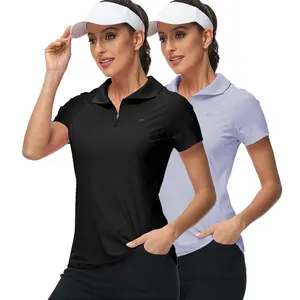 Оптовая продажа, Женская приталенная рубашка-поло с логотипом, полиэфирная рубашка из спандекса с коротким рукавом