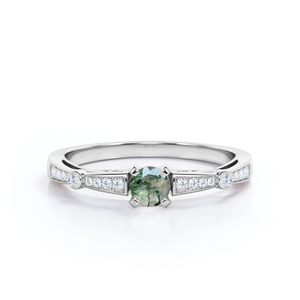 925 Sterling Silver Baguette Shape Band 0.7 Carat Dendritic <b>Moss</b> <b>Agate</b> Classic Wedding Engagement <b>Ring</b> Engraved Parties Gold - Product Image 4