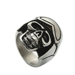 Men's <b>Titanium</b> Steel Skull <b>Ring</b> Silver Retro Punk Style Geometric Design 26061 - Product Image 1