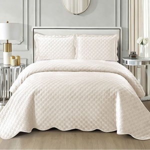 초음파 벨벳 플레인 퀼트 그리드 패턴 크로스보더 3피스 침구 세트 고급 화학섬유 - Product Image 1