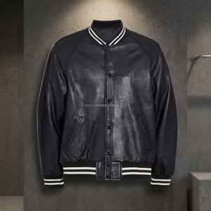 Veste d'hiver pour homme en cuir de vache véritable MSWVJ102 coupe-vent avec épaules tombantes et logo sur le devant - Product Image 3