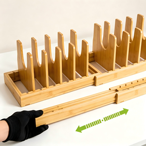 Büyük Kapasiteli Bambu Mutfak Gereçleri Kesme Tahtası Tencere Tava Kapakları Tabak Kurutmalığı Genişletilebilir Düzenleyici - Product Image 4