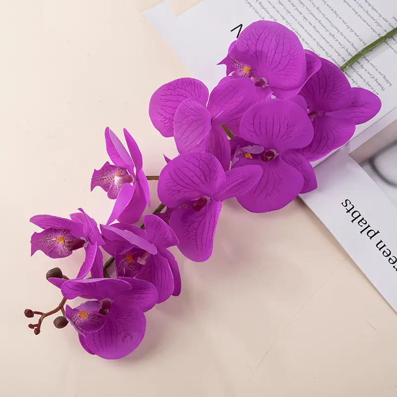 92cm beyaz mor gerçek dokunmatik sahte orkide Phalaenopsis ev DIY Centerpiece dekor için yapay çiçekler imalatı