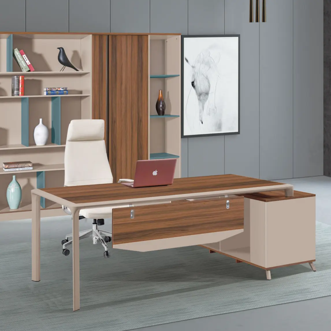 Modern office furniture desk wooden executive L shaped managers executive office desk office table with side table