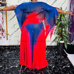 Ensemble 2 pièces décontracté pour femmes africaines, taille plus, nouveau style, imprimé, haut irrégulier plissé et pantalon long, tendance - Product Image 1