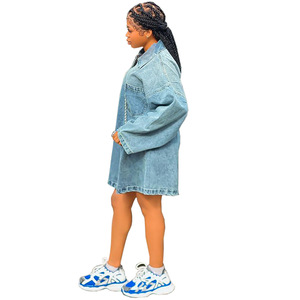 Nuovi Arrivi: Abiti Estivi Casual in Jeans di Alta Qualità a Prezzo di Fabbrica, Vestiti <span class=keywords><strong>Midi</strong></span> in Denim da <span class=keywords><strong>Donna</strong></span> Taglie Forti con Collo all'Americana - Product Image 4