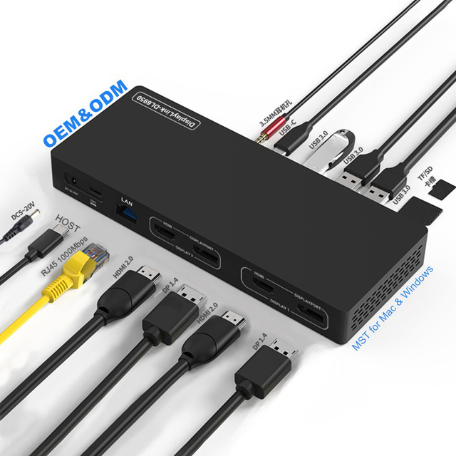 USB C Displaylink Laptop Docking Station 4K60Hz Dual Monitor 14 In 1 Type C USB C HDTV DP Hub Multiport Adapter Displaylink Dock