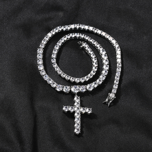 Cross Charm Hip Hop Simple 1 Row <strong>Tennis</strong> <strong>Chain</strong> Women <strong>Men</strong> Elegant Cross Pendant Choker 5A+ CZ Prom Necklace Fashion Jewelry - Product Image 4