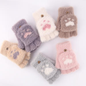 Soft Mink <strong>Gloves</strong> Cat Claw <strong>Fingerless</strong> Flip <strong>Mittens</strong> Winter Warm Wool Touchscreen <strong>Gloves</strong> Flap <strong>Cover</strong> Women Men Knitted <strong>Mitten</strong> <strong>Glove</strong> - Product Image 2