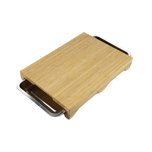 Ensemble de 3 planches à découper en <span class=keywords><strong>bambou</strong></span> avec tiroir, rangement de qualité alimentaire pour comptoirs de cuisine, surface antidérapante et compatible couteaux - Product Image 1