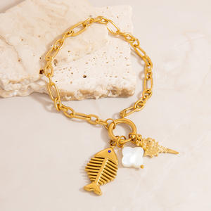 Pulsera de Moda con Dijes de Aleación de Zinc, Color Dorado, Diseño de Concha Marina y Espina de Pescado, Joyería Unisex - Product Image 1