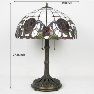 Longhuijing Tiffany Style 19.8Inch <b>Rose</b> Colored Glass <b>Light</b> with Metal Base Suitable for Living Room Bedroom Home Table Lamp - Product Image 2