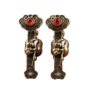 Brass Ruyi <b>Ornament</b> With <b>Red</b> And Green Gemstones Antique Collectible For Home Decor Gift Unisex Cultural Jewelry - Product Image 3