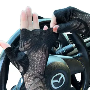 2024 Summer Ladies Sunscreen Driving Gloves Bow Black Lace Mesh Wedding Gloves