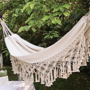 <span class=keywords><strong>Hamac</strong></span> à pompon simple ou <span class=keywords><strong>double</strong></span> avec fonction de balançoire Utilisation intérieure ou extérieure en corde de toile de coton pour le camping à domicile - Product Image 3