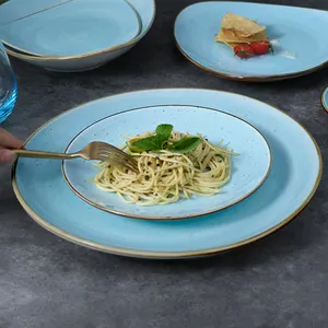 Plato de cena azul Popular para eventos, plato de Pasta, restaurante, vajilla de porcelana, vajilla nórdica de cerámica