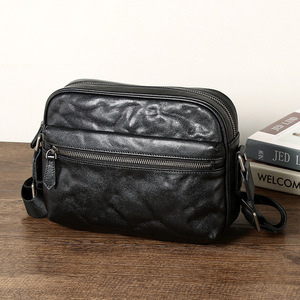 Men's Crossbody <b>Bag</b> Genuine Leather <b>Black</b> Zipper Closure Street Style <b>Small</b> Square Shoulder <b>Bag</b> Everyday Use - Product Image 3