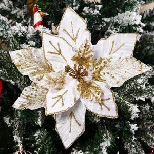 Flor de Navidad Artificial de 22 cm para Decoración, Flor de Pascua Grande con Purpurina para Árbol, Flores de Navidad DIY - Product Image 4