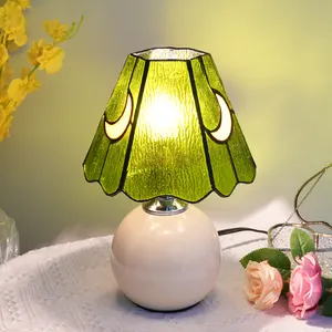 Abat-jour en verre teinté moderne mignon lune champignon étude lampe de lecture base en céramique maison salon lampes de table décoratives