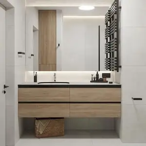 China Lieferanten Möbel Set mit Hochglanz Weiß Malerei Spiegel Badezimmer Eitelkeit für Hotel