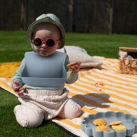 Ensemble d'assiettes d'alimentation pour bébé en silicone sans BPA, bavoir, cuillère et fourchette à long manche, ensemble d'assiettes en silicone pour le sevrage des enfants