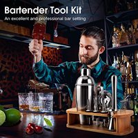 Outils de mixologie pour la préparation de boissons, kit de barman, ensemble de shaker Boston avec acier inoxydable 304 et support en bois de bambou, respectueux de l'environnement