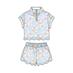 Conjuntos de Ropa para Niñas, Camisa con Cierre y Estampado Floral Informal a la Moda, Pantalones Cortos con Borde Festoneado, Transpirables, para Hermanas - Product Image 4