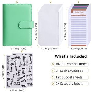 GF A6 Macaron Classeurs de budget Portefeuille mignon en cuir Pu Classeur de budget avec fermeture éclair Feuilles de dépenses et étiquette autocollante - Product Image 3