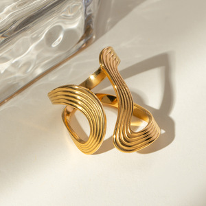 Vintage Retro Style 18k Gold Stainless Steel Irregular Opening <b>Ring</b> Geometric Shape Unisex Jewelry Gift - Product Image 1