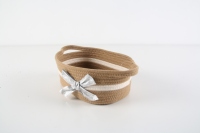 Panier de rangement ovale en corde de coton avec poignées et nœud décoratif argenté, bac de rangement tressé pour chambre d'enfant, bureau, cosmétiques et rangement domestique