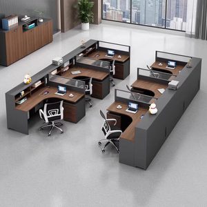 Combinazione Scrivania e Sedia per Ufficio, Postazione a L in Acciaio Minimalista Moderna con 4 Posti e 6 Schermi, Tavolo per Computer - Product Image 3