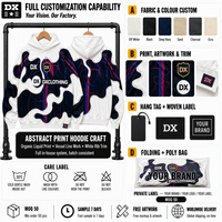 Sweat à capuche personnalisé blanc et noir 360 g/m² avec imprimé graphique abstrait, détails de lignes de dessin et bordure côtelée blanche – Streetwear OEM ODM
