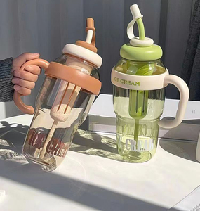 DD4304  Grosir Botol Plastik Kopi 1200ml Lucu Kapasitas Besar Model Big Belly Cup Dengan Sedotan dan Saringan Teh - Product Image 4