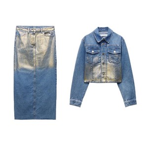 Gonne Midi rivestite in stile Vintage personalizzate giacche in Denim Set gonne da <span class=keywords><strong>donna</strong></span> giacche da <span class=keywords><strong>donna</strong></span> - Product Image 1