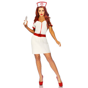 女性用ハーフジッパーミニドレスナース衣装ヘッドバンド付きハロウィンコスプレスカートを含む - Product Image 1