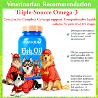 Comprimés d'huile de poisson AINA pour chiens et chats (OMEGA-3 DHA EPA ALA) 0,5g Sans céréales Soutien immunitaire Absorption rapide Santé cardiaque et cutanée